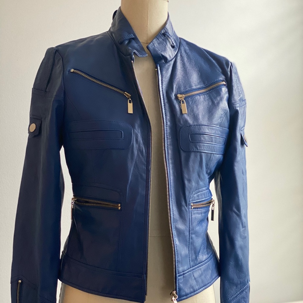 Bebe Royal Blue 100% Leather Jacket Sz.M